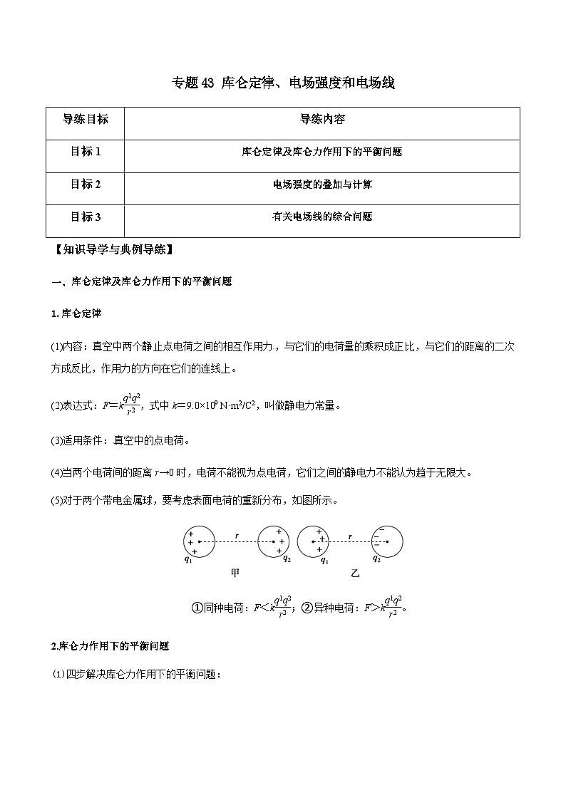 新高考物理一轮复习分层提升练习专题43 库仑定律、电场强度和电场线（2份打包，原卷版+解析版）01
