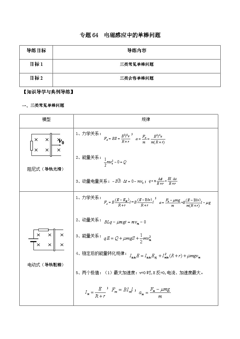 新高考物理一轮复习分层提升练习专题64 电磁感应中的单棒问题（2份打包，原卷版+解析版）01