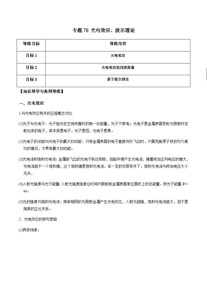 新高考物理一轮复习分层提升练习专题76 光电效应、波尔理论（2份打包，原卷版+解析版）01