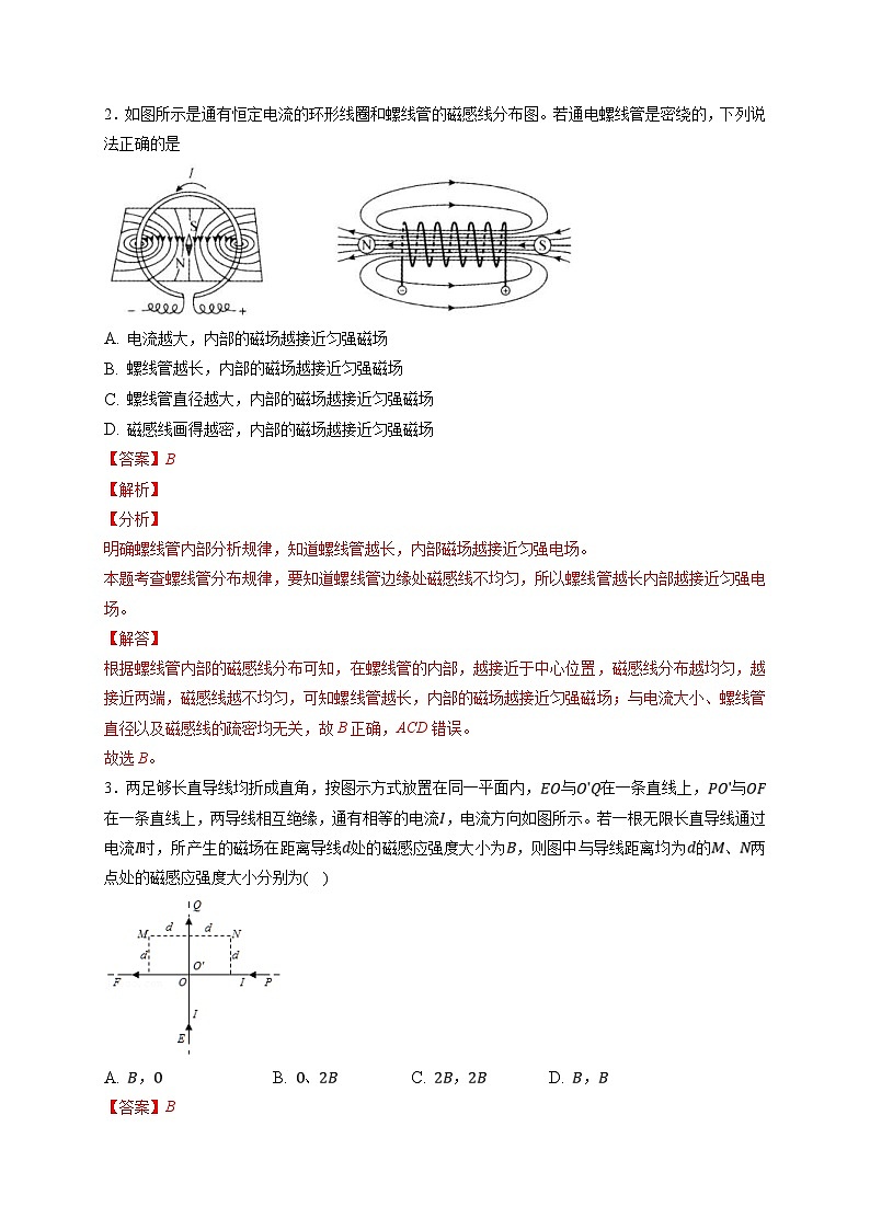 新高考物理一轮复习小题多维练习第10章磁场第01练　磁场及其对电流的作用（解析版）第2页