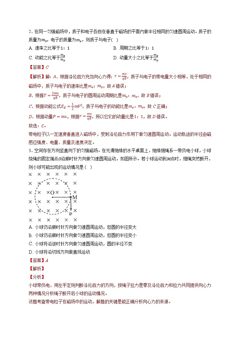 新高考物理一轮复习小题多维练习第10章磁场第02练　磁场对运动电荷(带电体)的作用（解析版）第2页