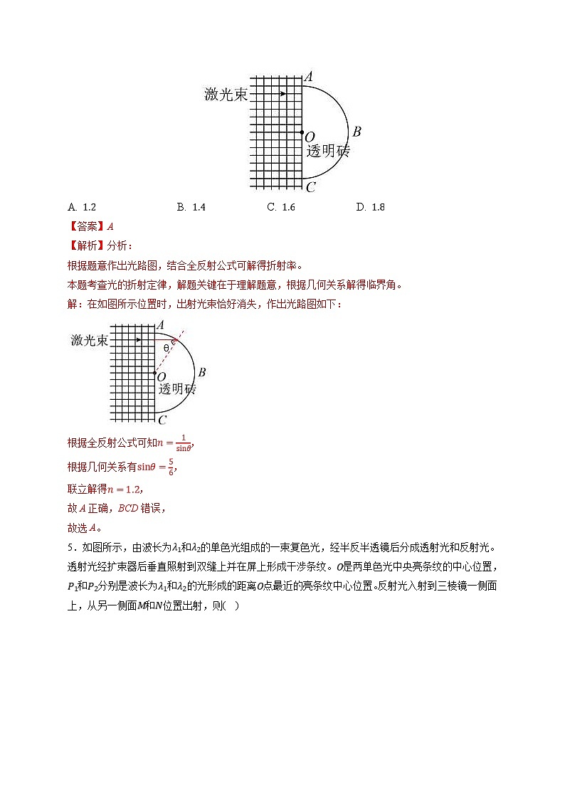 新高考物理一轮复习小题多维练习第14章光 电磁波第01练　光的折射　全反射（2份打包，原卷版+解析版）03