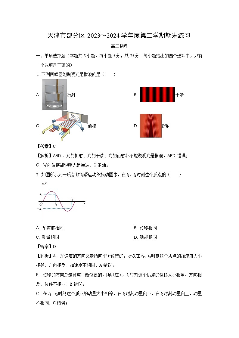 [物理][期末]天津市部分区2023-2024学年高二下学期期末考试试题(解析版)第1页
