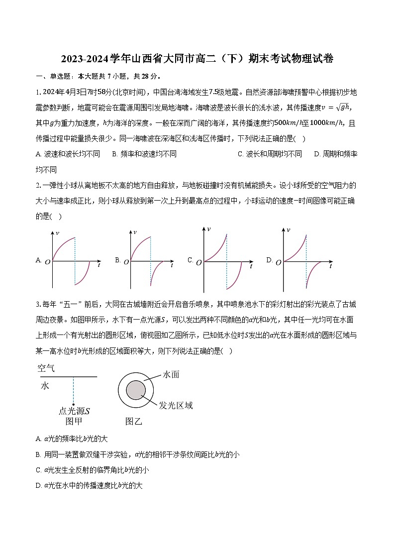 2023-2024学年山西省大同市高二（下）期末考试物理试卷（含答案）01