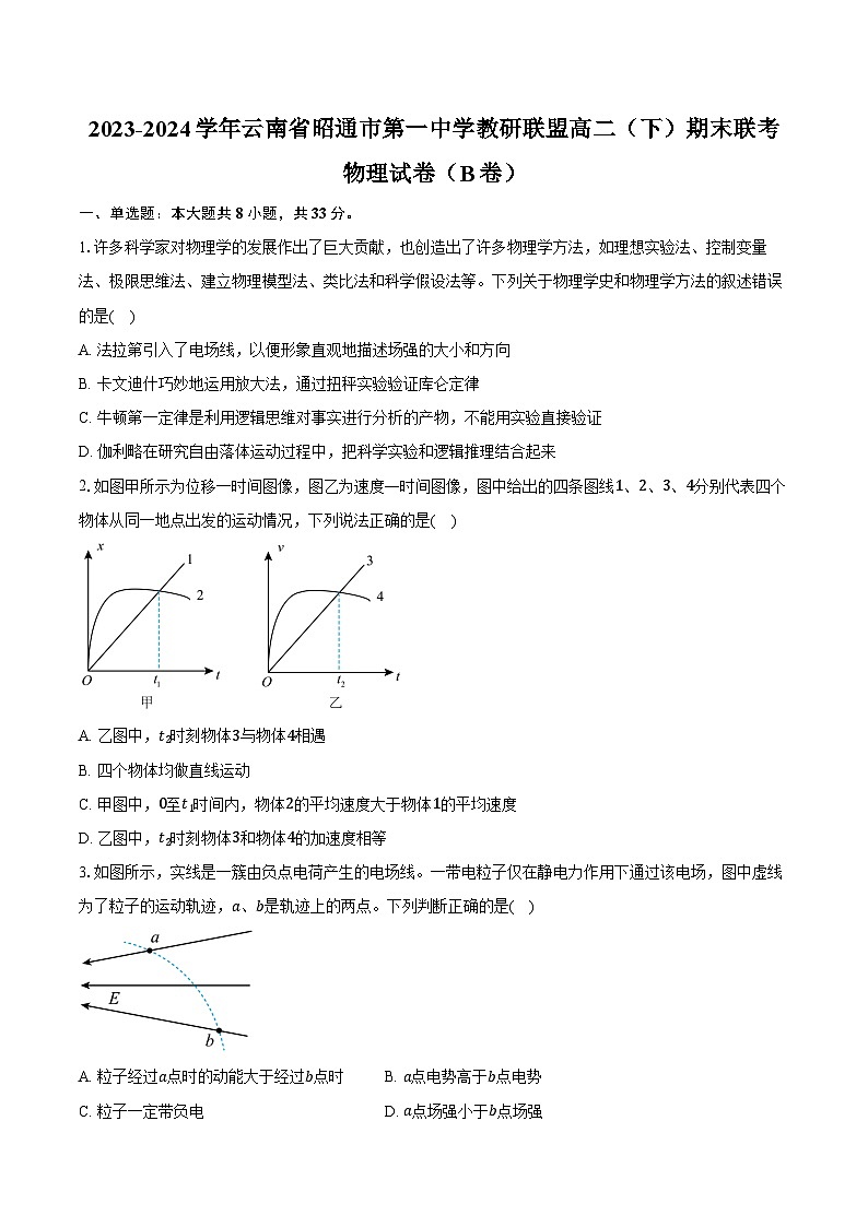 2023-2024学年云南省昭通市第一中学教研联盟高二（下）期末联考物理试卷（B卷）（含答案）01