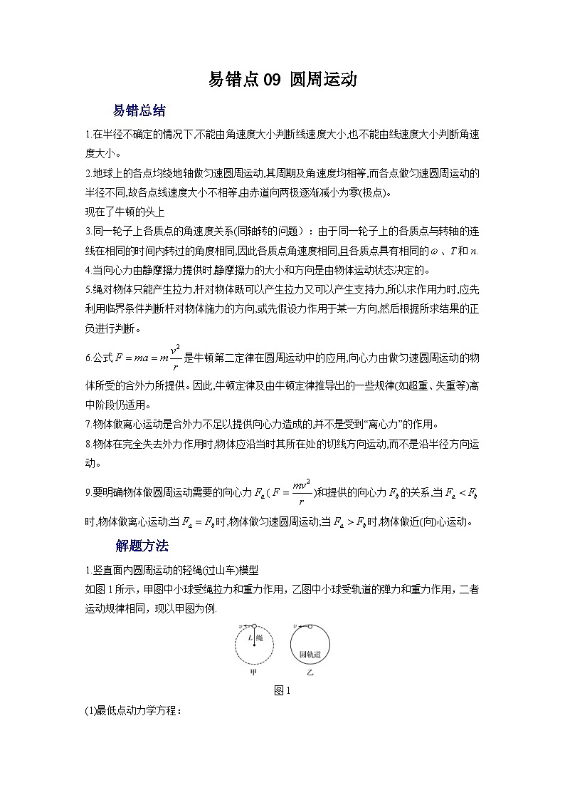 新高考物理一轮复习易错题练习——易错点09 圆周运动（含解析）第1页