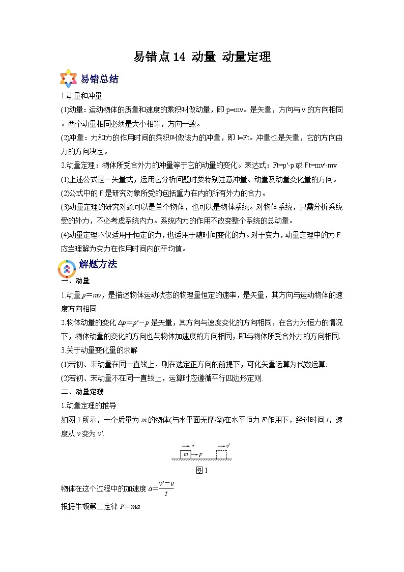 新高考物理一轮复习易错题练习——易错点14 动量 动量定理（2份打包，原卷版+含解析）01
