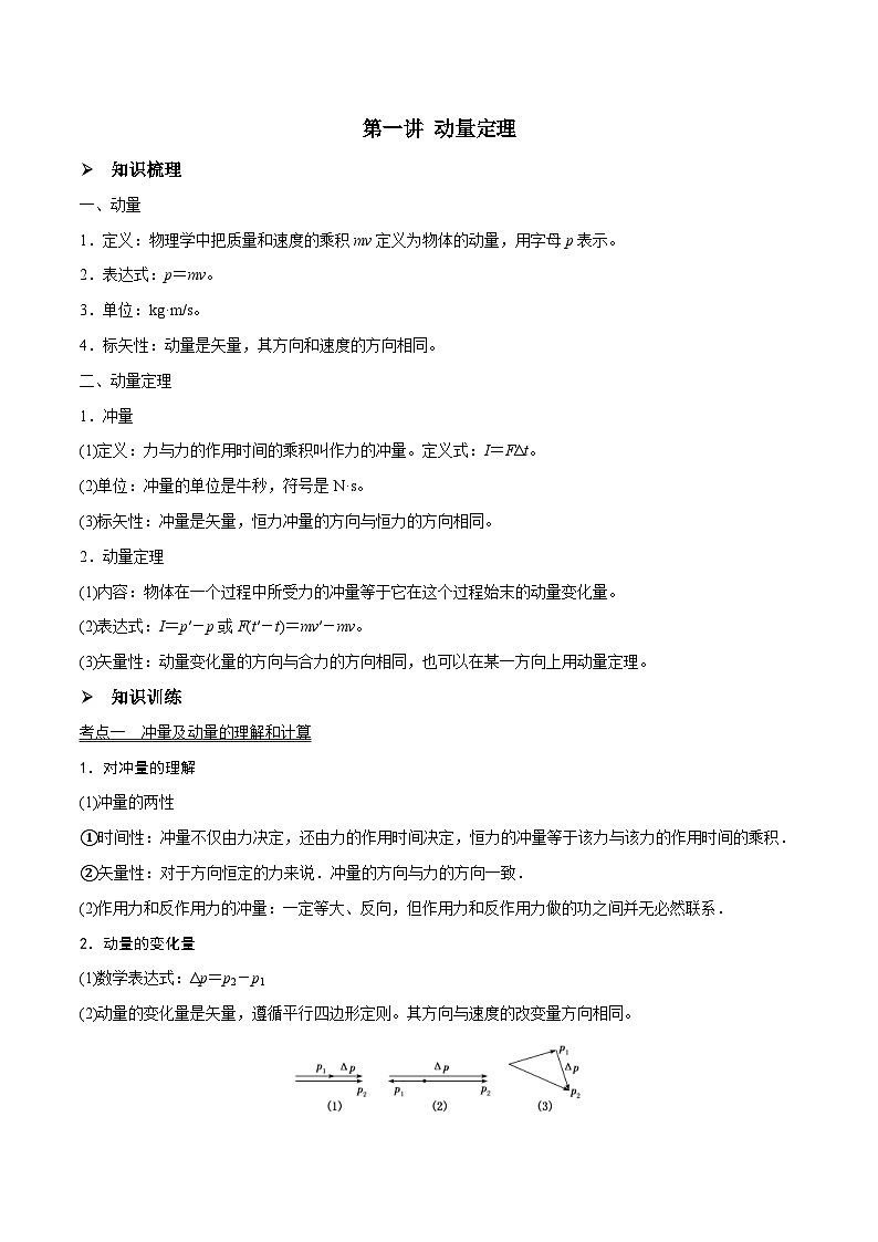 新高考物理一轮复习精讲精练第7章动量守恒定律第1讲 动量定理（2份打包，原卷版+解析版）01