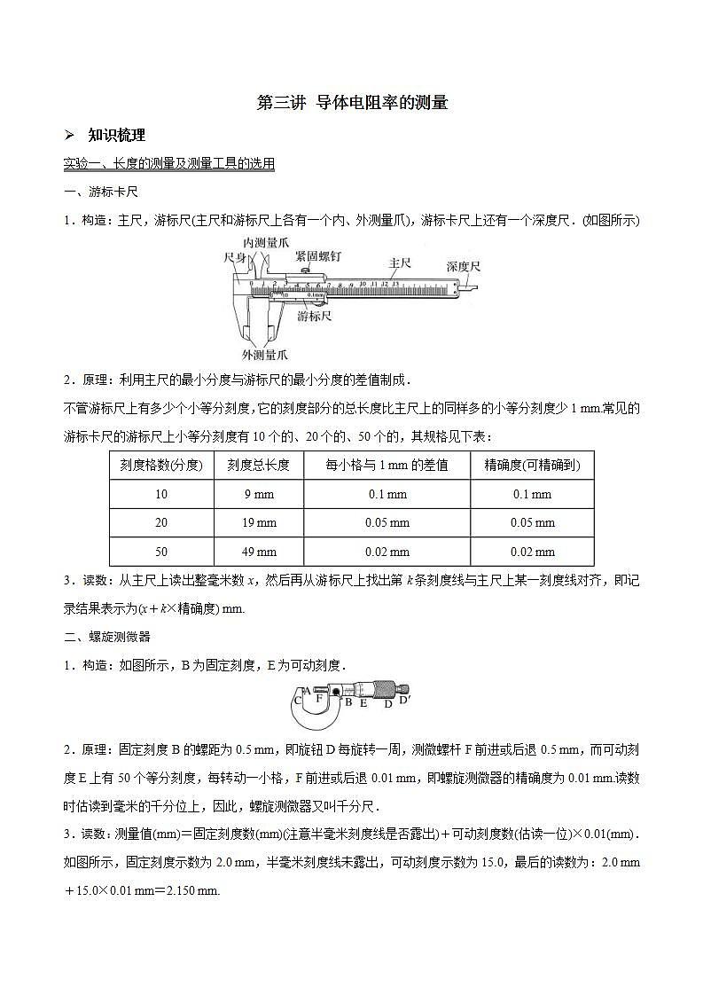新高考物理一轮复习精讲精练第9章恒定电流第3讲 导体电阻率的测量（2份打包，原卷版+解析版）01