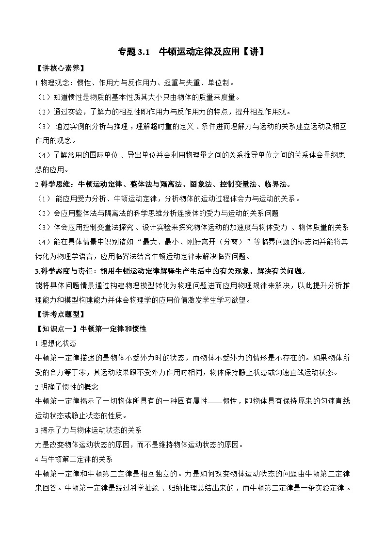 高考物理一轮复习讲义专题3.1　牛顿运动定律及应用（原卷版）第1页