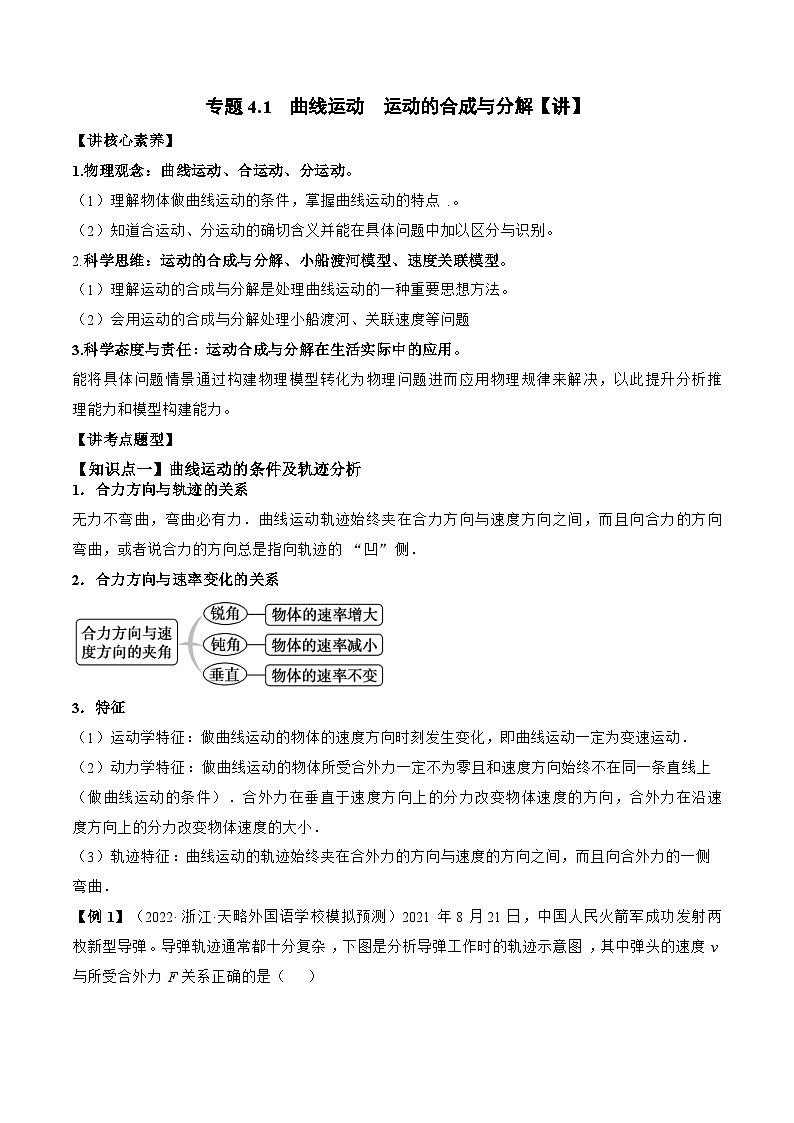 高考物理一轮复习讲义专题4.1　曲线运动　运动的合成与分解（2份打包，原卷版+解析版）01