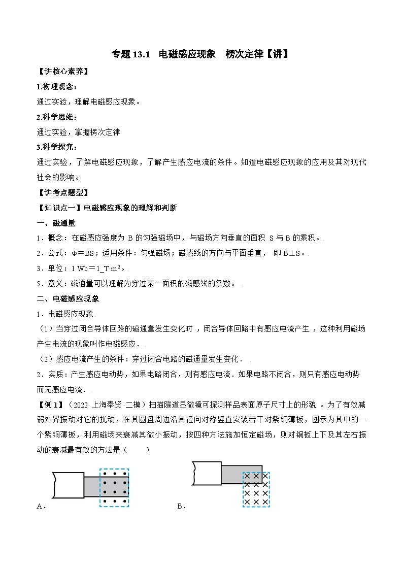 高考物理一轮复习讲义专题13.1　电磁感应现象　楞次定律（原卷版）第1页