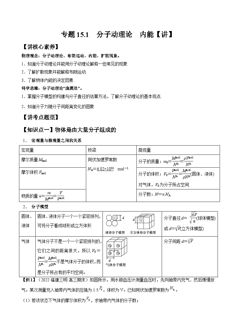 高考物理一轮复习讲义专题15.1　分子动理论　内能（2份打包，原卷版+解析版）01