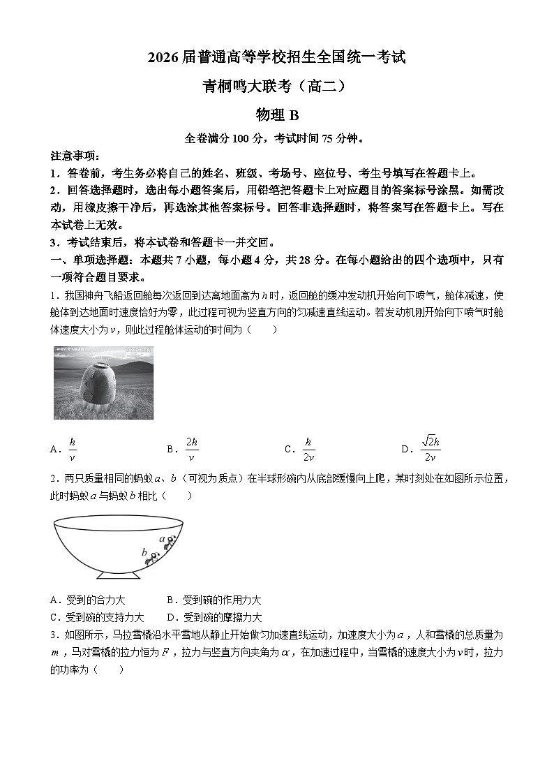 河南省青桐鸣2024-2025学年高二上学期开学联考物理试题01