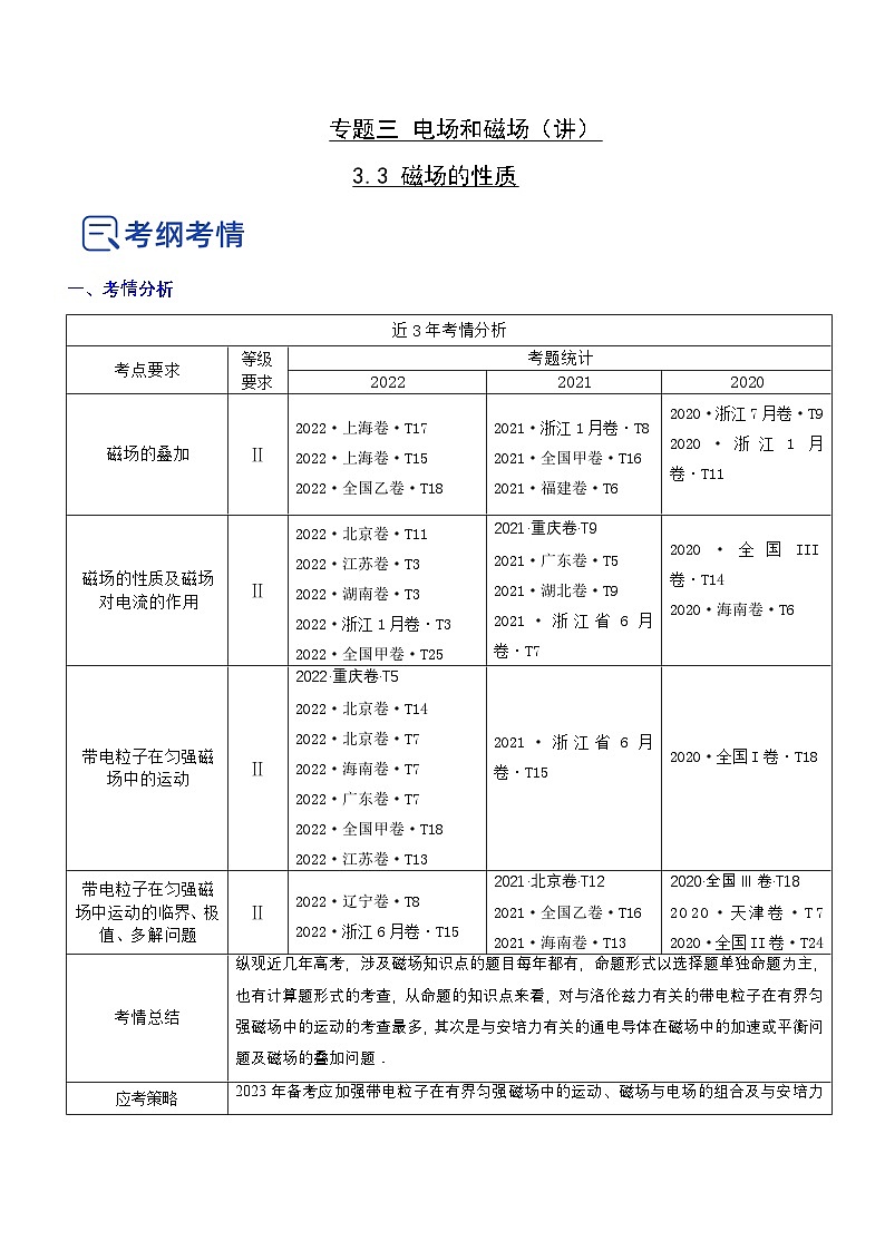 新高考物理二轮复习讲与练专题3.3 磁场的性质（讲）（2份打包，原卷版+解析版）01