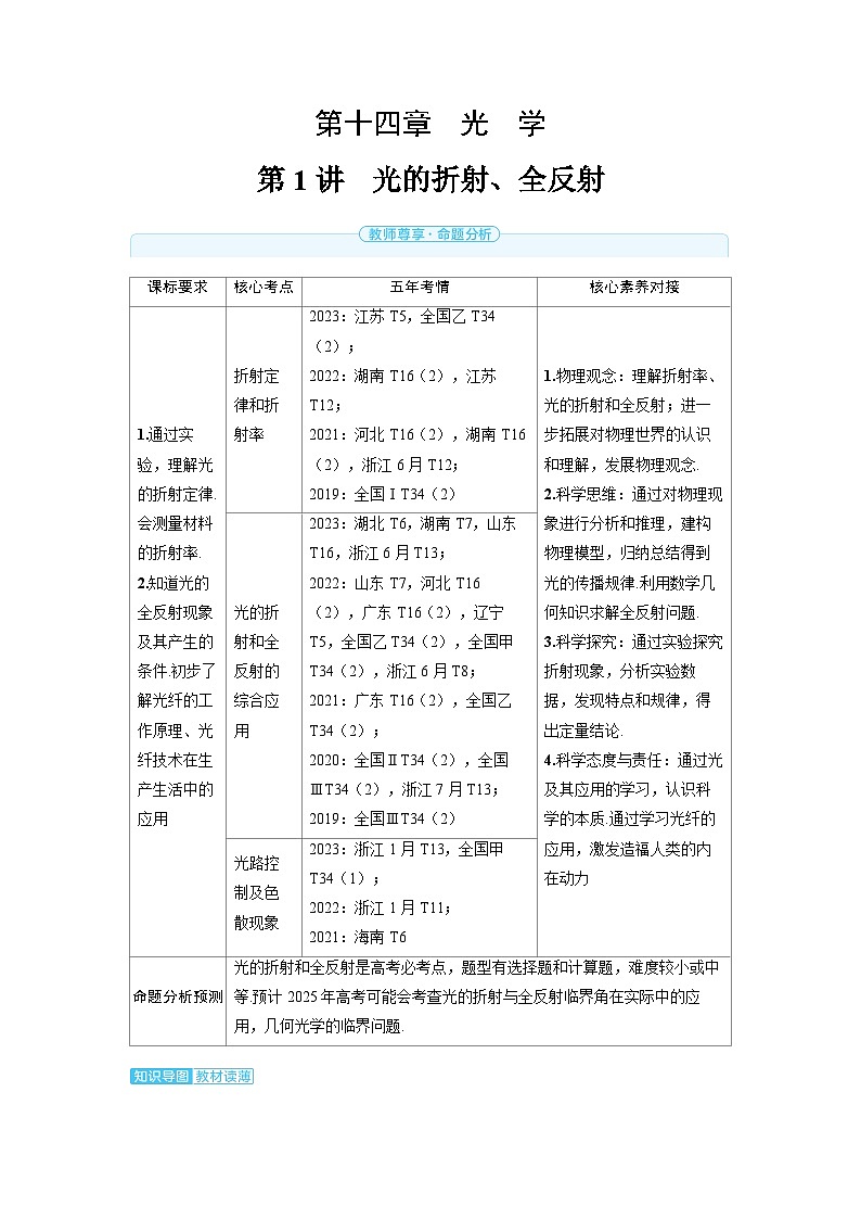 2025年高考物理精品教案第十四章 光学 第1讲 光的折射、全反射01