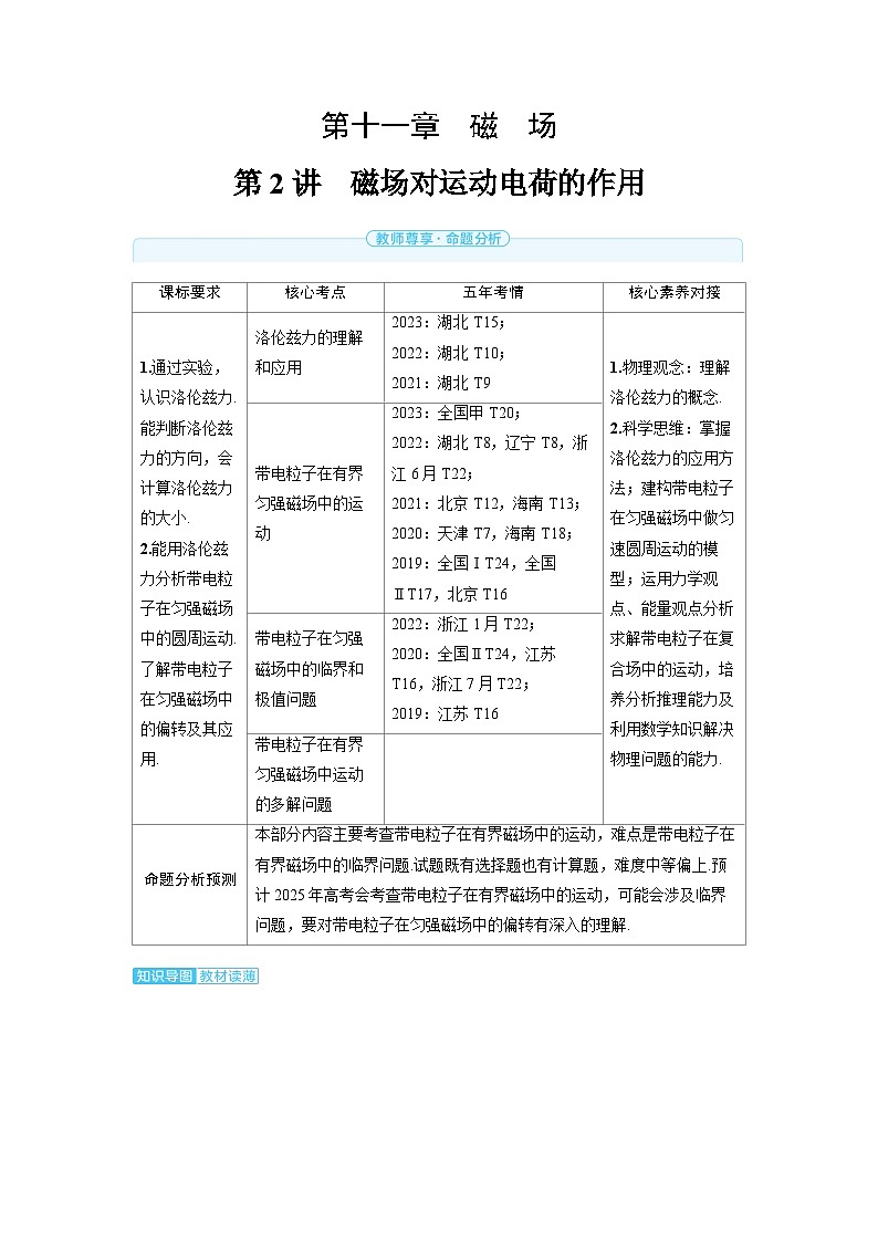 2025年高考物理精品教案第十一章 磁场 第2讲 磁场对运动电荷的作用01