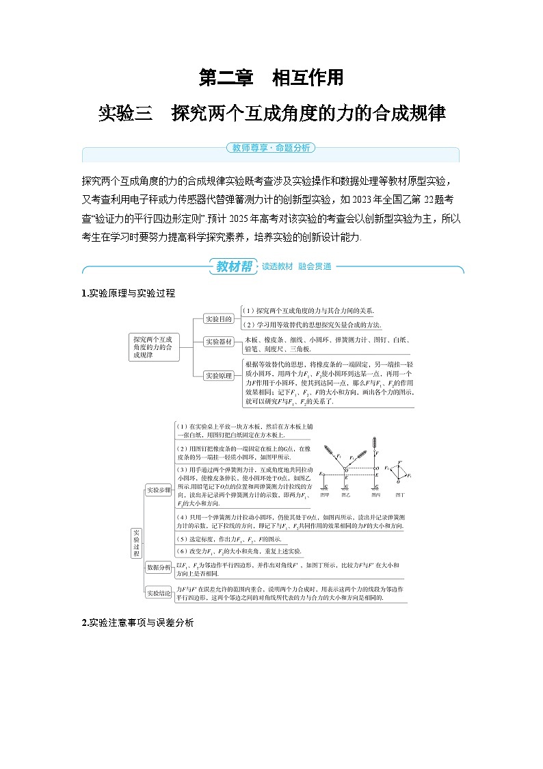 2025年高考物理精品教案第二章 相互作用 实验三 探究两个互成角度的力的合成规律01