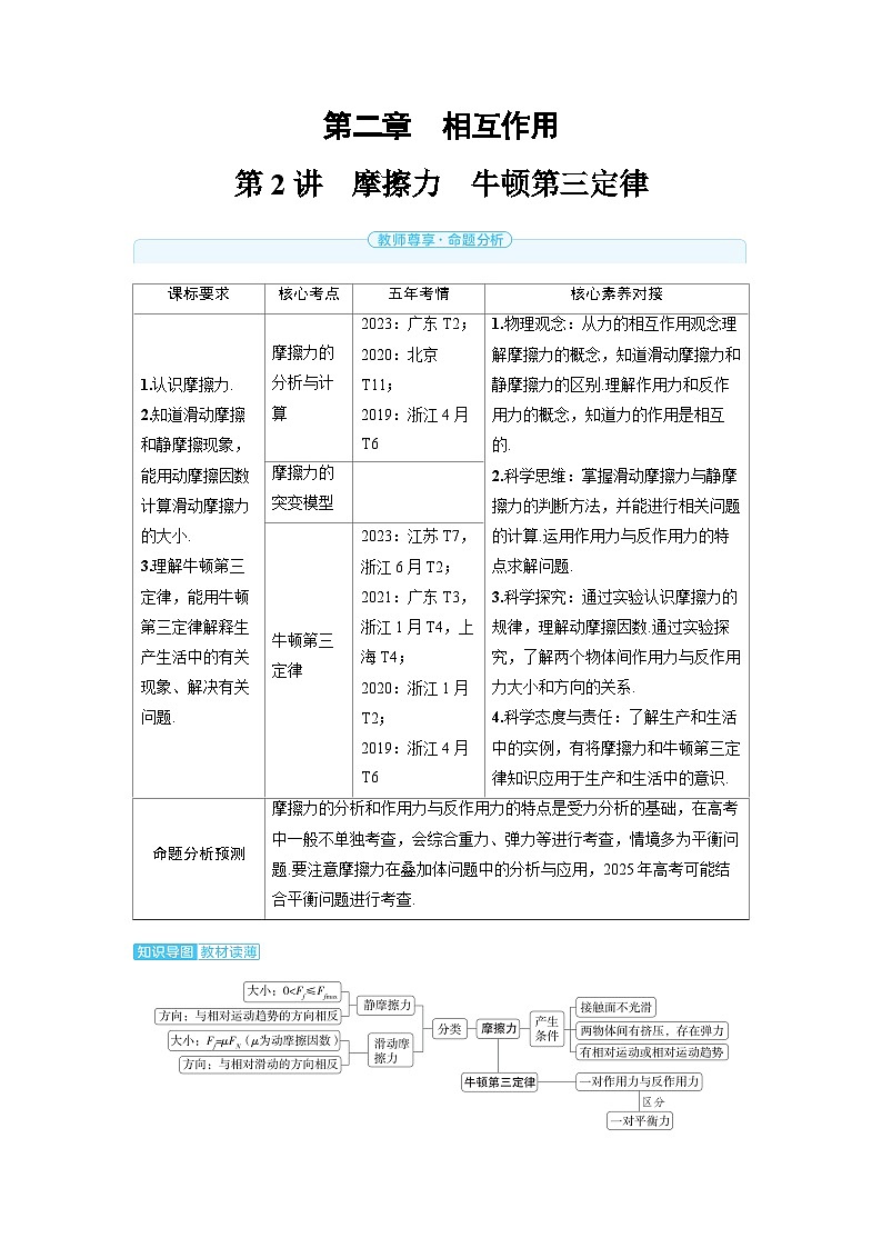 2025年高考物理精品教案第二章 相互作用 第2讲 摩擦力 牛顿第三定律01