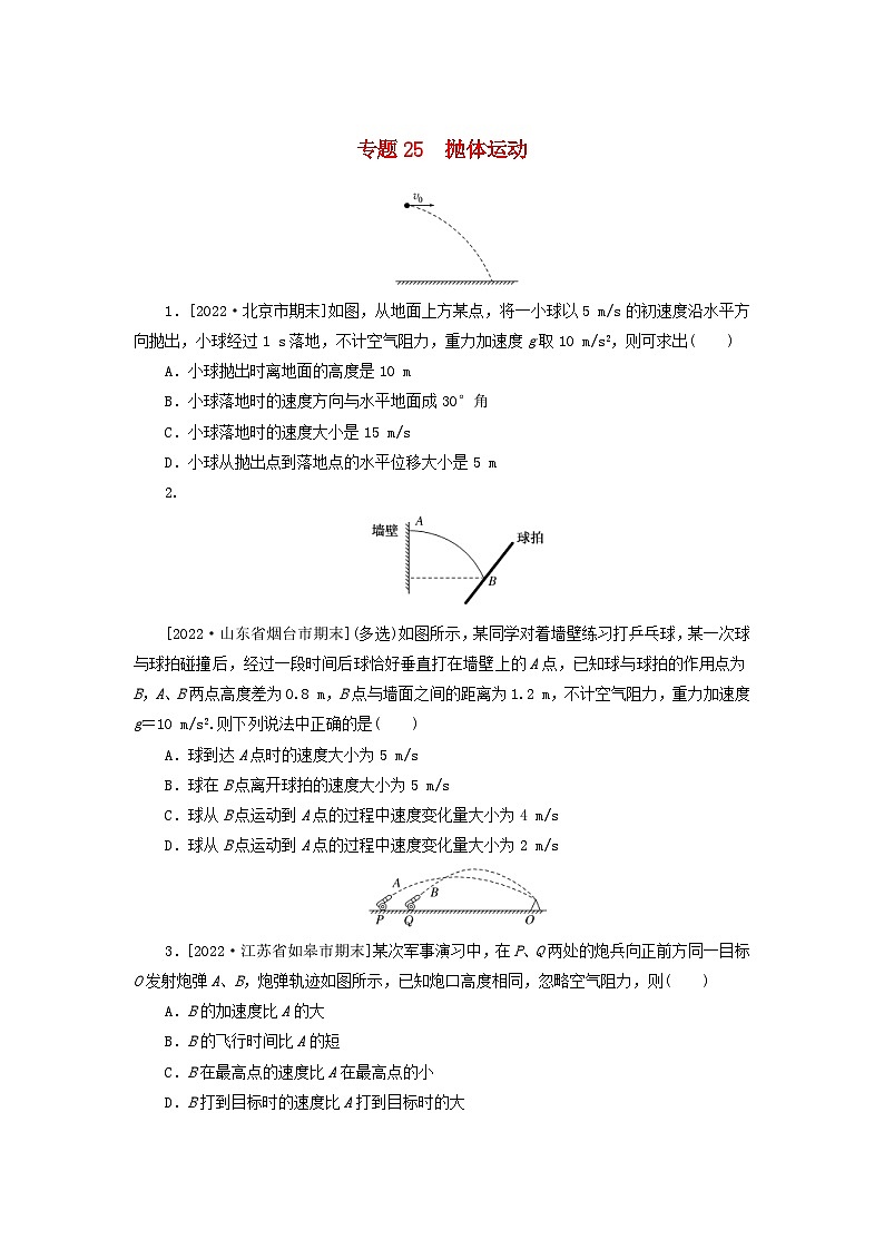 新高考物理一轮复习考点巩固练习专题25抛体运动（含解析）01