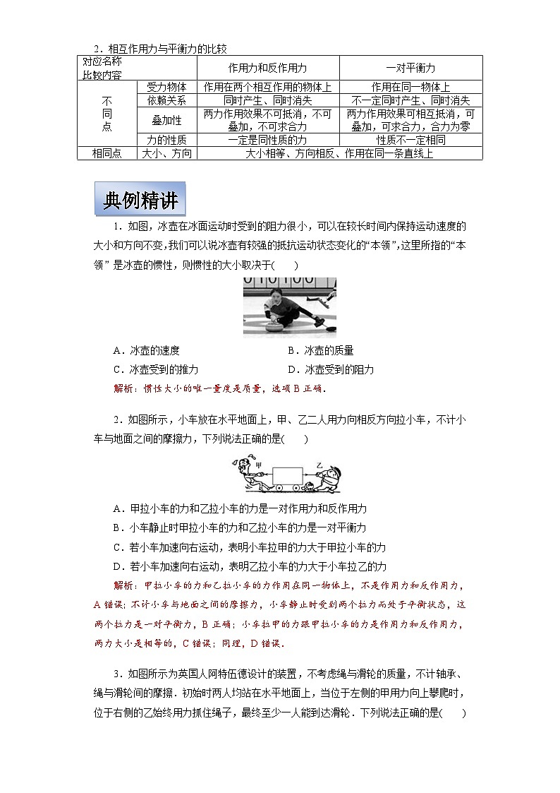 新高考物理一轮复习学案  3.1牛顿第一定律 牛顿第三定律（含解析）第2页