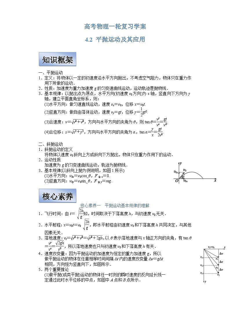 新高考物理一轮复习学案  4.2 平抛运动及其应用（含解析）第1页