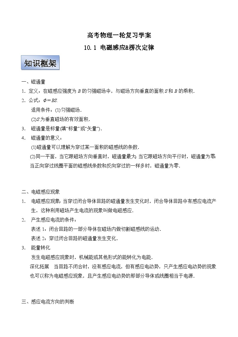 新高考物理一轮复习学案  10.1 电磁感应&楞次定律（含解析）第1页