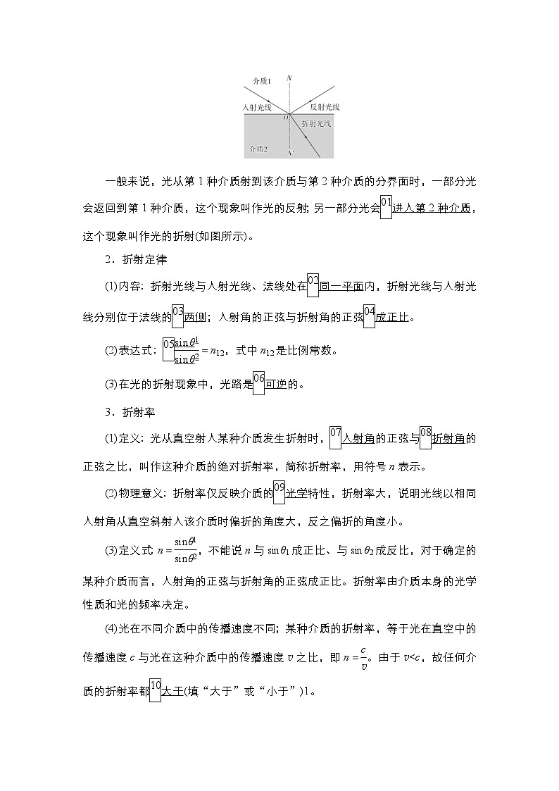 新高考物理一轮复习教案第13章第1讲光的折射、全反射（含解析）02