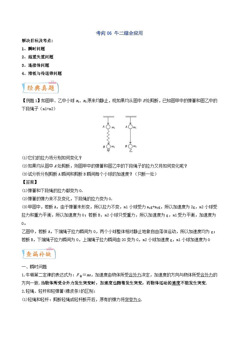 新高考物理一轮复习考点练习考向06 牛二综合应用（含解析）第1页