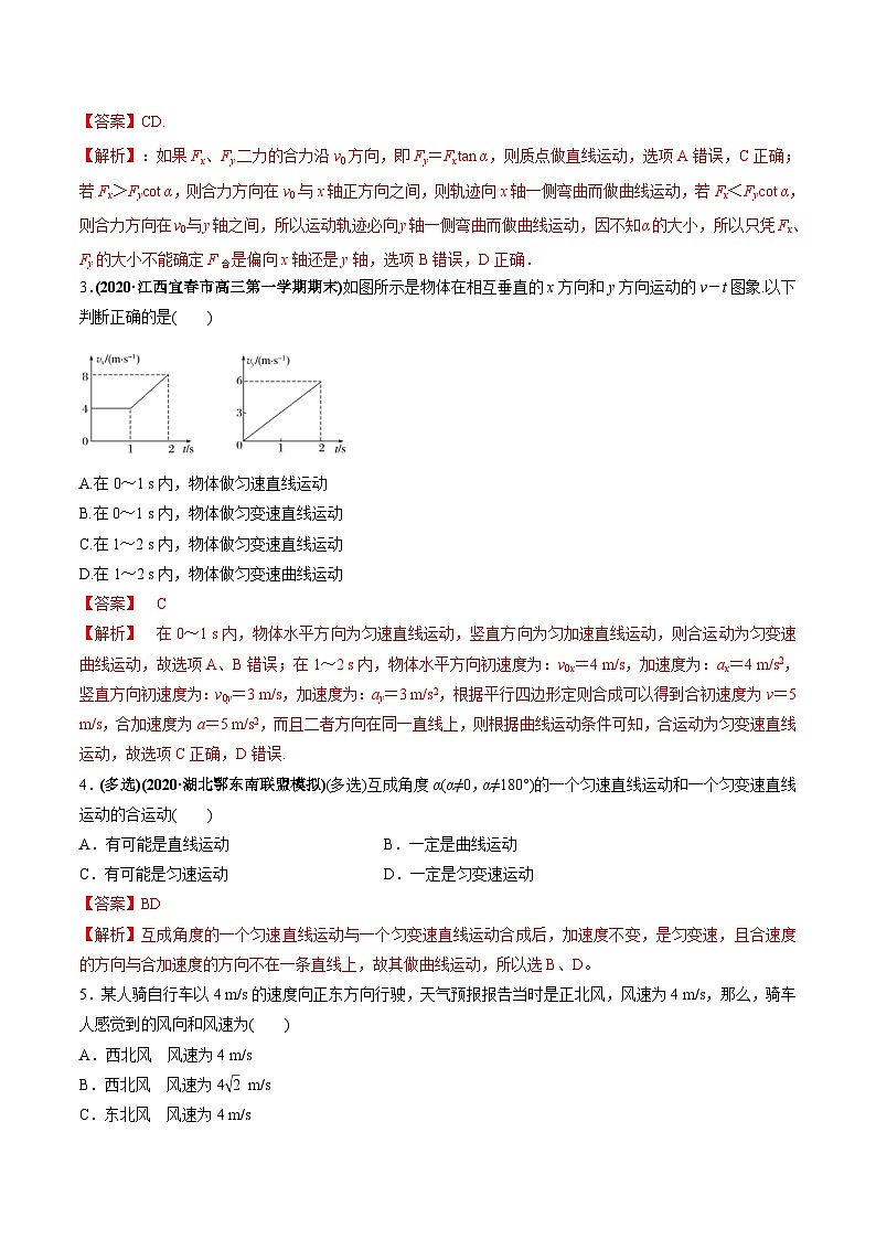 新高考物理一轮复习讲与练专题4.1 曲线运动　运动的合成与分解【练】解析版第2页
