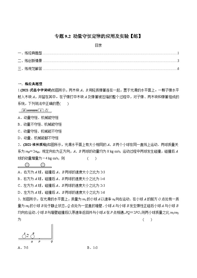 新高考物理一轮复习讲与练专题9.2 动量守恒定律的应用及实验【练】(2份打包，原卷版+解析版)01