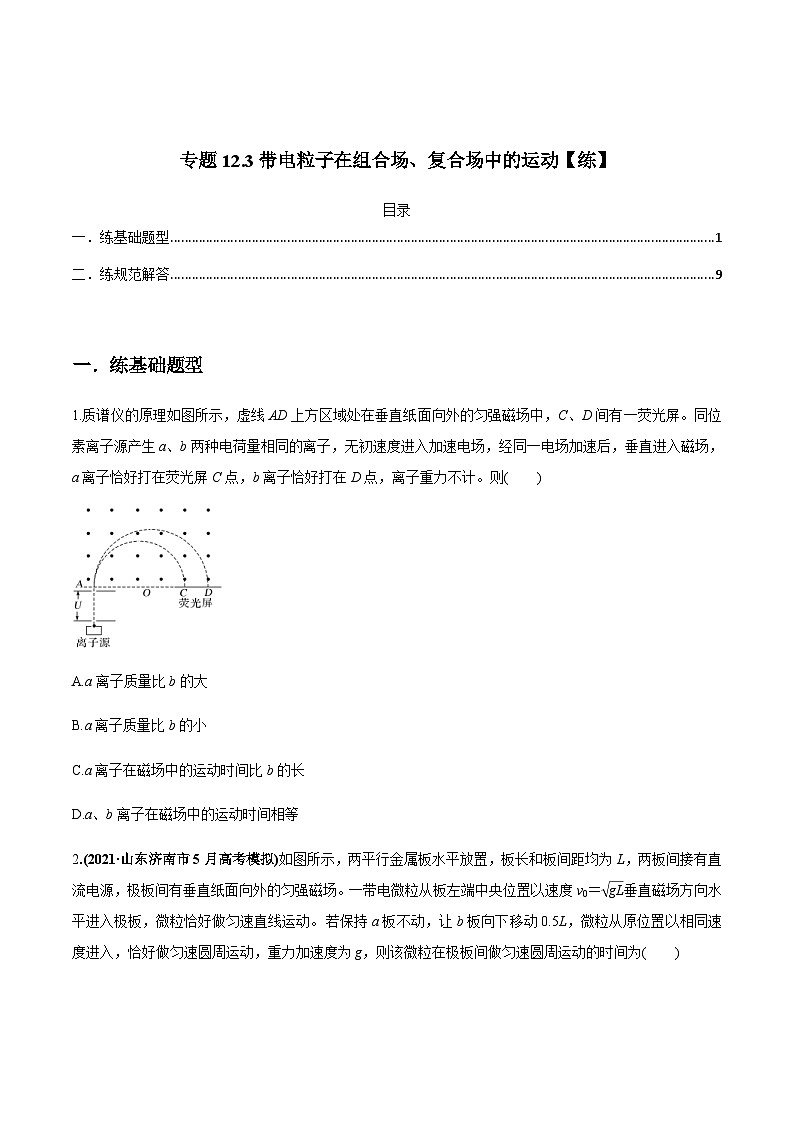 新高考物理一轮复习讲与练专题12.3带电粒子在组合场、复合场中的运动【练】(2份打包，原卷版+解析版)01