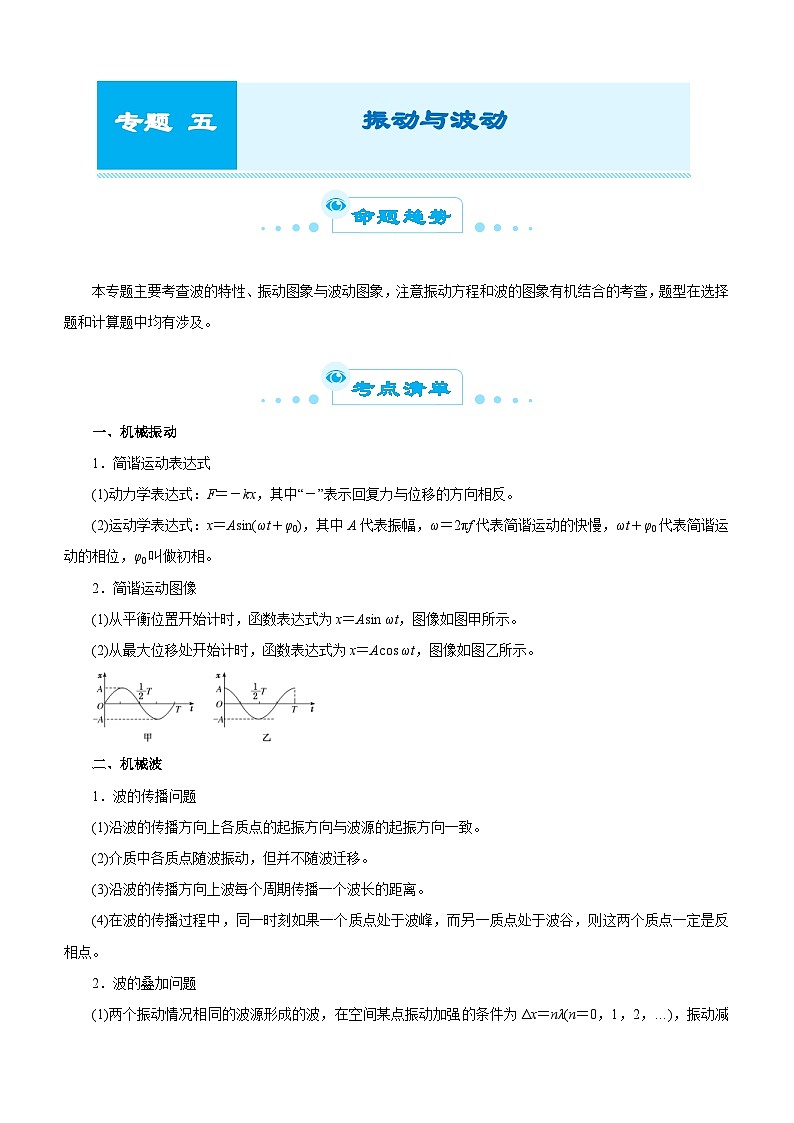新高考物理二轮复习练习专题五 振动与波动（2份打包，原卷版+解析版）01