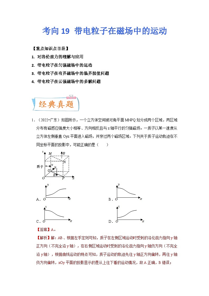 新高考物理一轮复习考点巩固练考向19 带电粒子在磁场中的运动（2份打包，原卷版+解析版）01