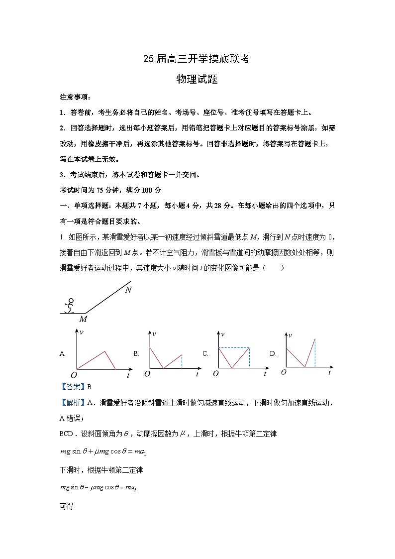 [物理]贵州省百师联盟2024-2025学年高三上学期8月联考试题(解析版)第1页