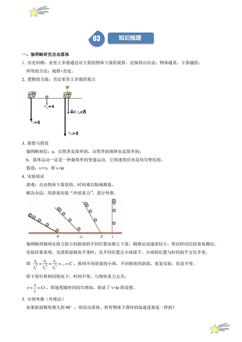 第2.1节 伽利略对落体运动的研究（含答案） 2024-2025学年高一物理同步学与练（沪科版2020上海必修第一册）02