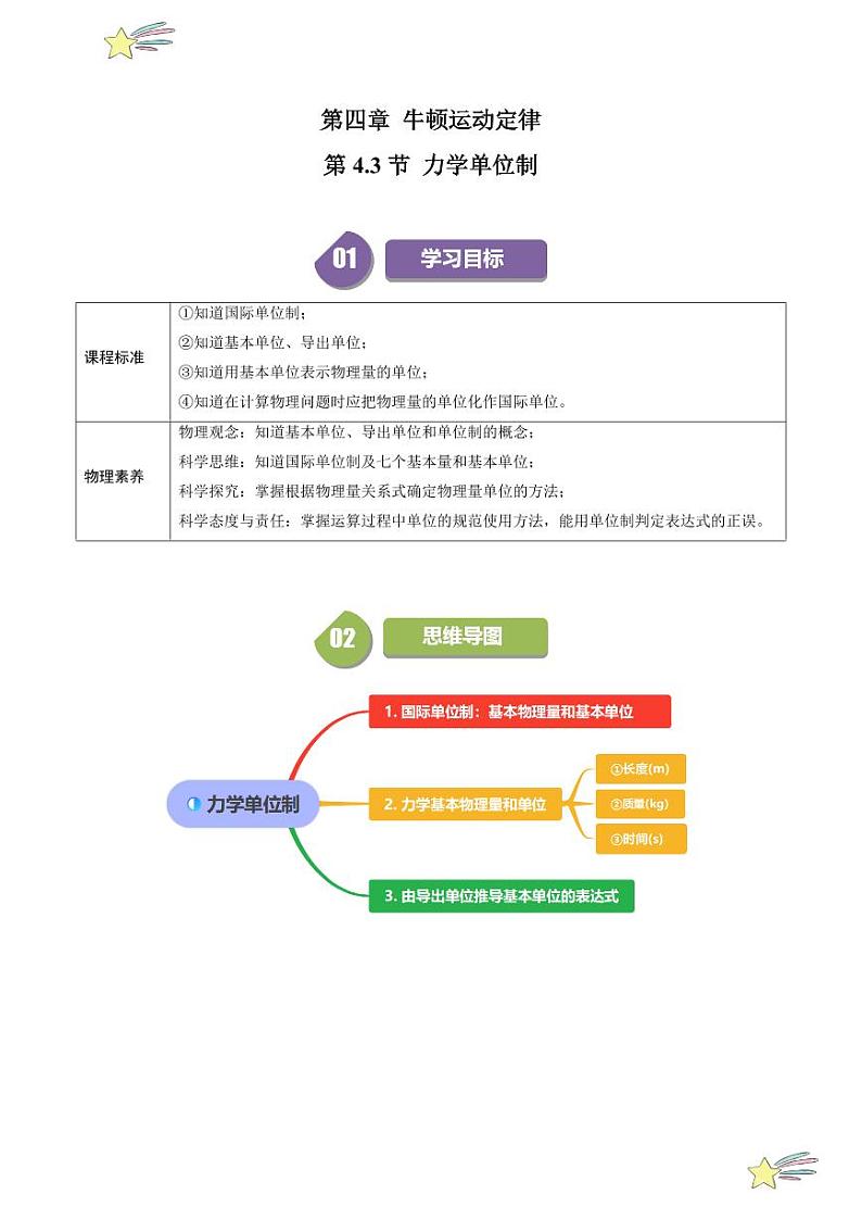 第4.3节 力学单位制（学生版） 2024-2025学年高一物理同步学与练（沪科版2020上海必修第一册）第1页