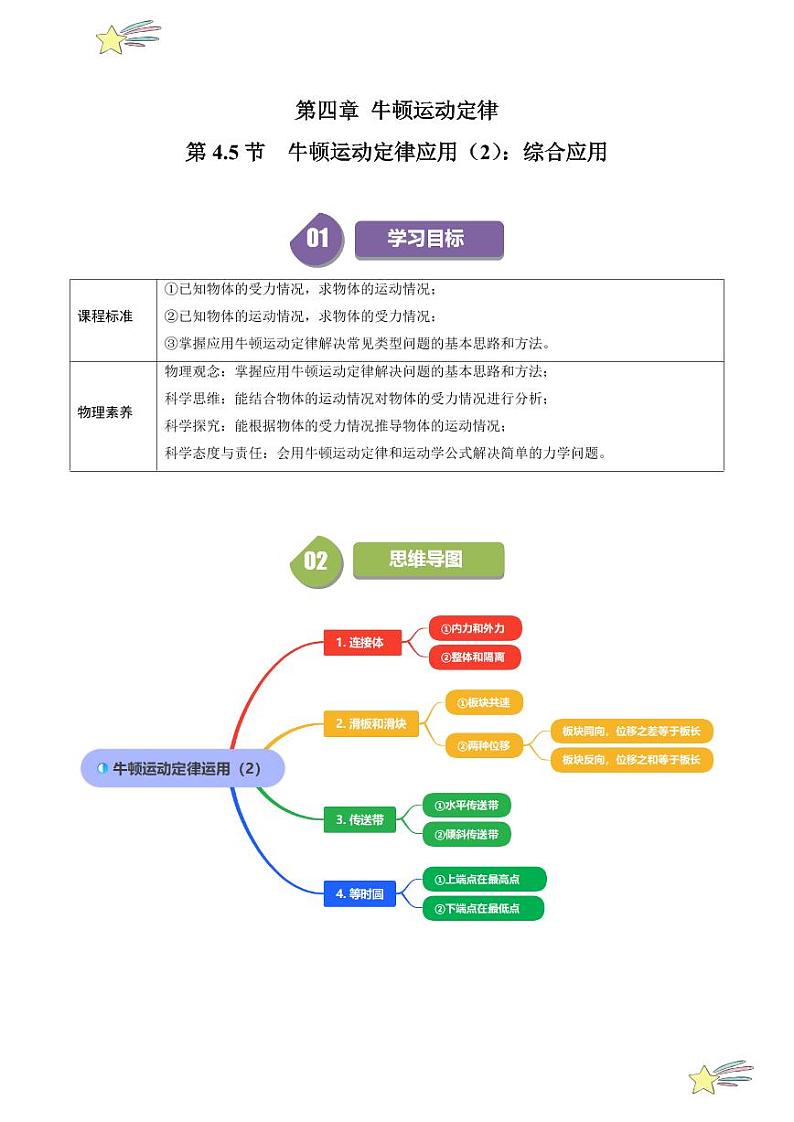 第4.5节 牛顿运动定律的应用（2）：综合应用（含答案） 2024-2025学年高一物理同步学与练（沪科版2020上海必修第一册）01