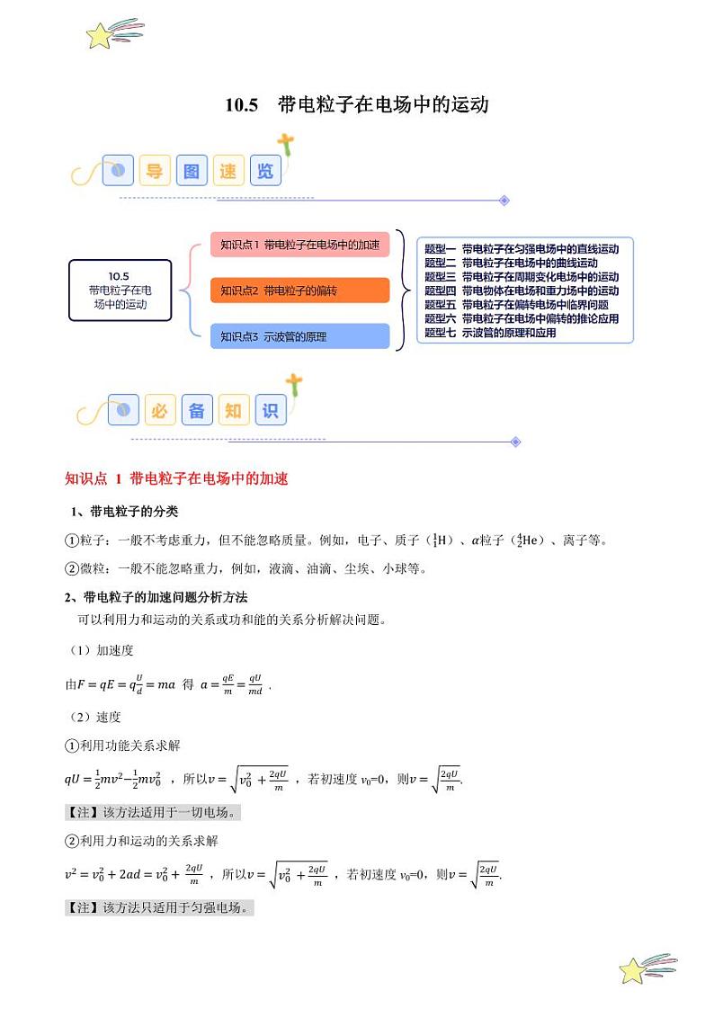 10.5 带电粒子在电场中的运动（7大题型）-2024-2025学年高二物理同步题型分类讲与练（人教版2019必修第三册）（含答案）01