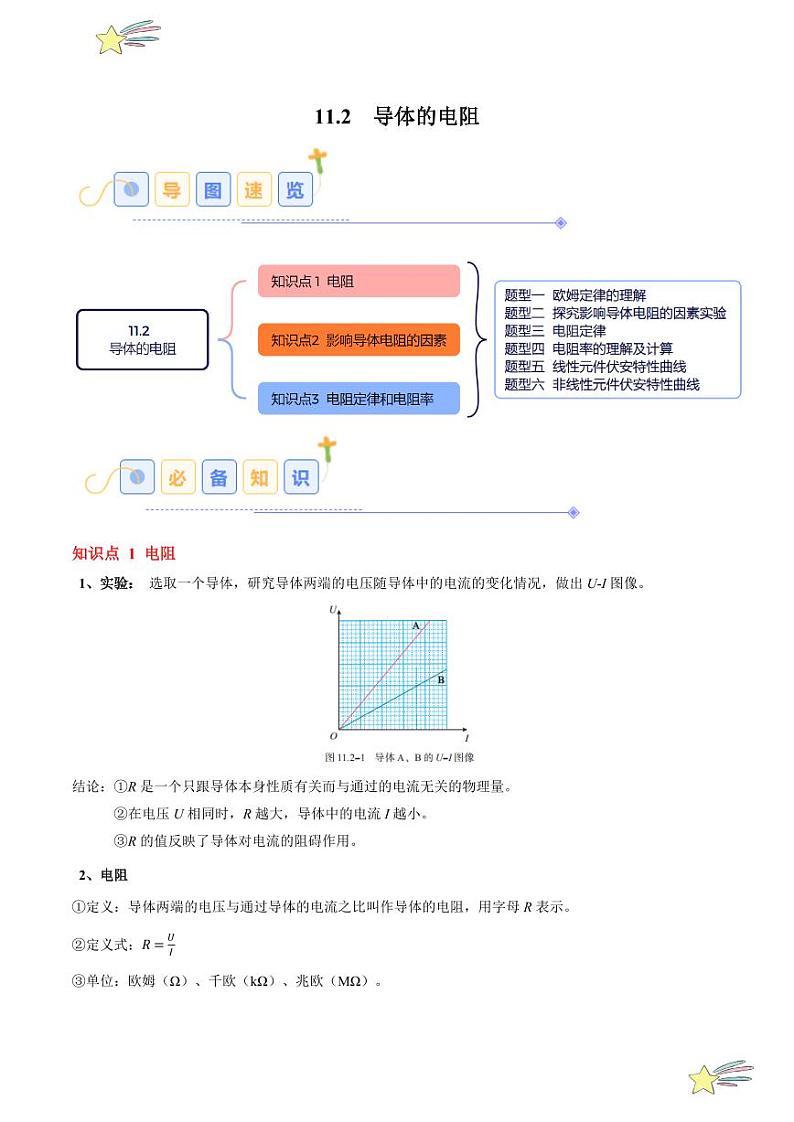 11.2 导体的电阻（6大题型）-2024-2025学年高二物理同步题型分类讲与练（人教版2019必修第三册）（教师版）第1页