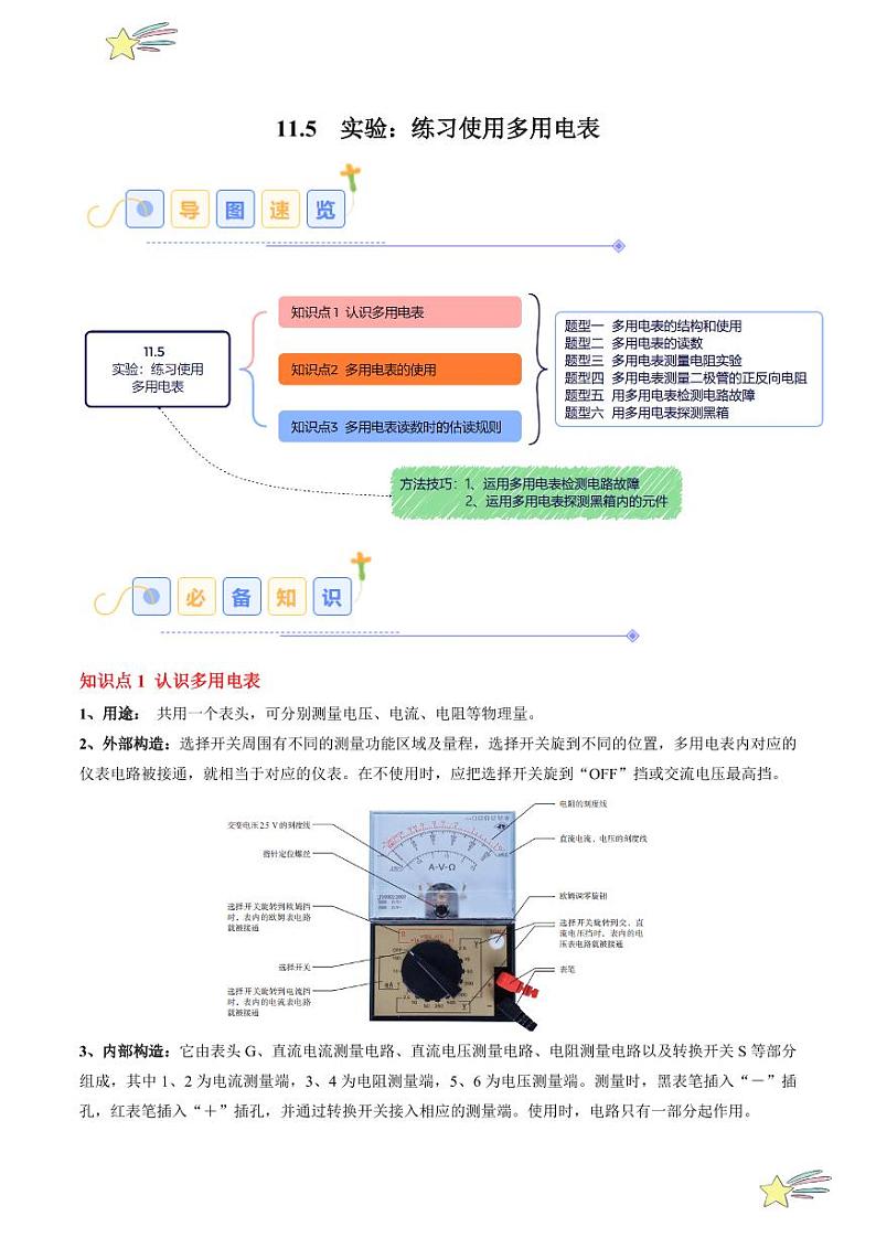 11.5 实验：练习使用多用电表（6大题型）-2024-2025学年高二物理同步题型分类讲与练（人教版2019必修第三册）（含答案）01