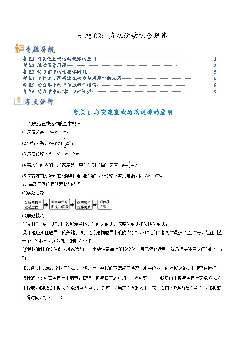 高考物理二轮复习热点题型归纳练习专题02：直线运动综合规律（2份打包，原卷版+解析版）01