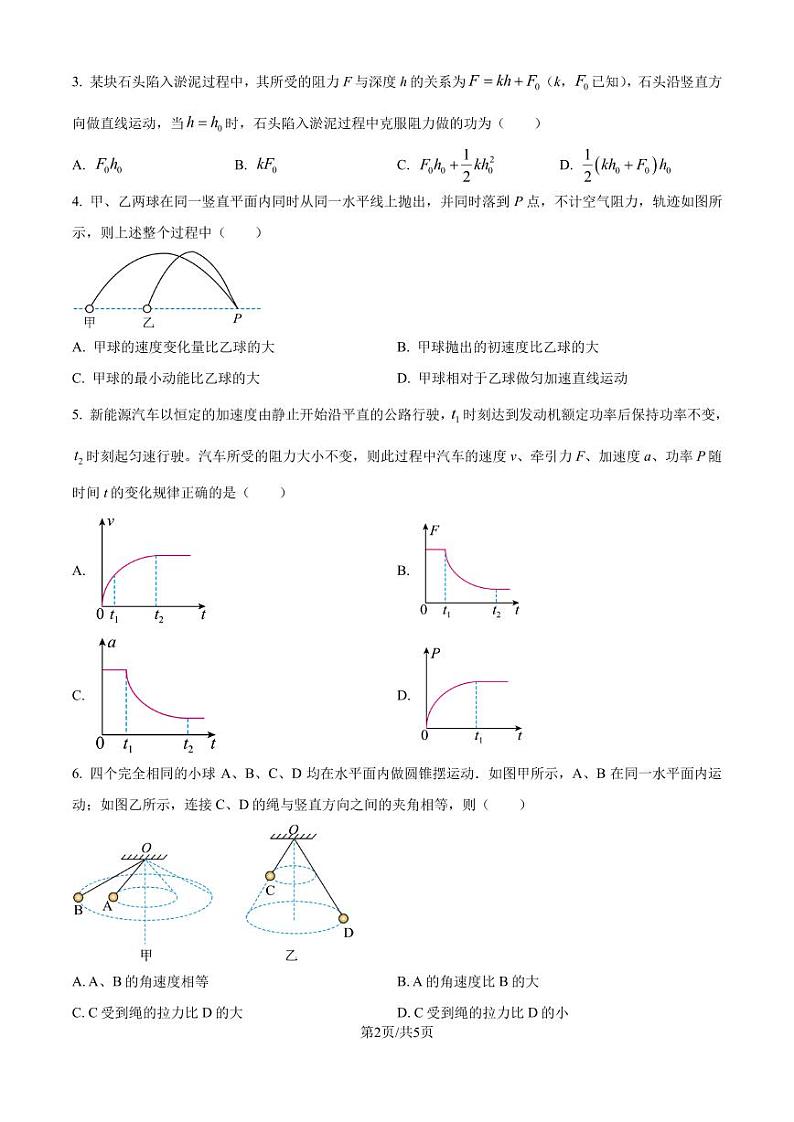 江苏如皋2024-2025学年高三上学期期初调研测试物理试题（原卷版）第2页