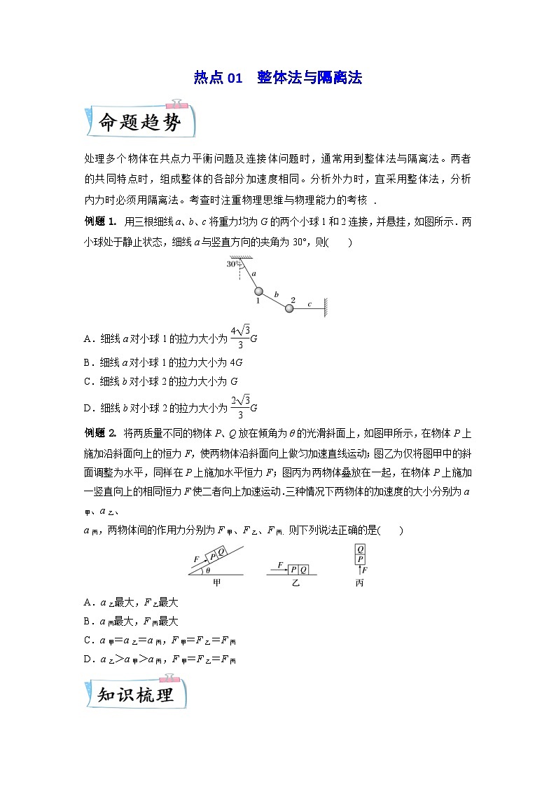 高考物理二轮复习专题培优练习热点01 整体法与隔离法  （原卷版）第1页