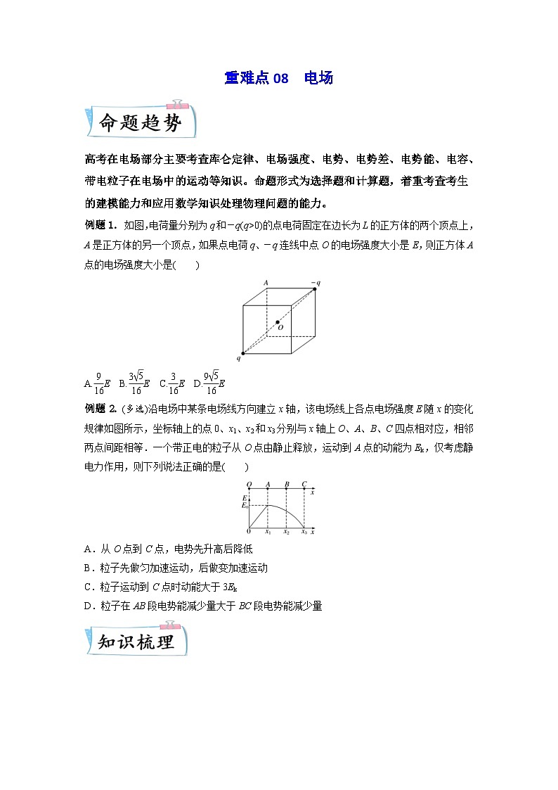 高考物理二轮复习专题培优练习重难点08 电场（2份打包，原卷版+解析版）01