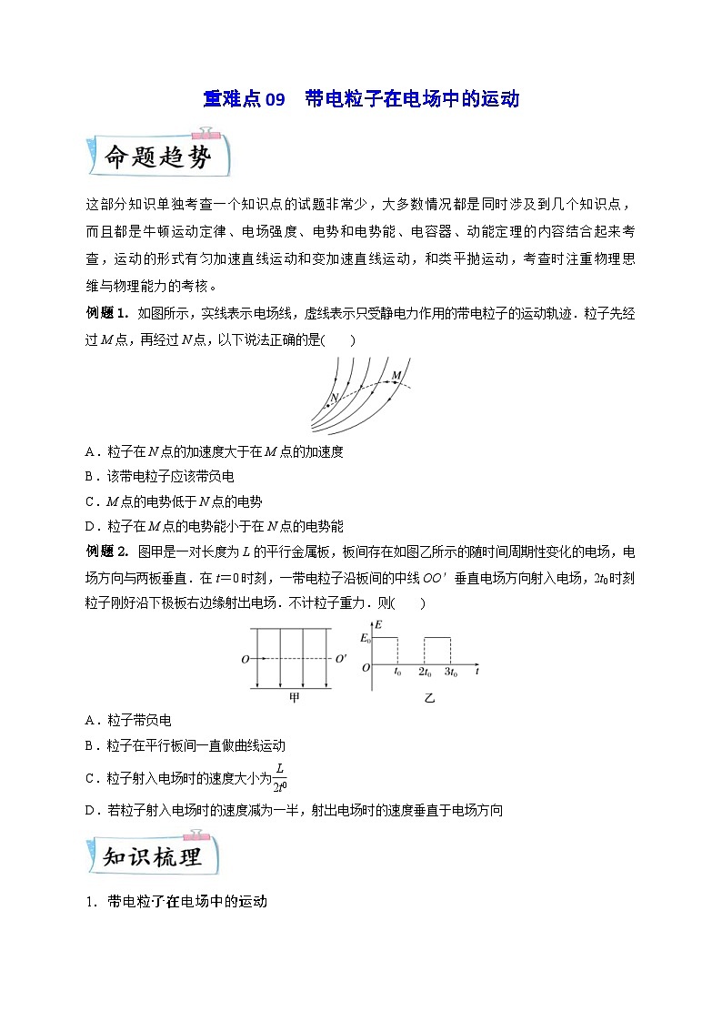 高考物理二轮复习专题培优练习重难点09 带电粒子在电场中的运动（2份打包，原卷版+解析版）01
