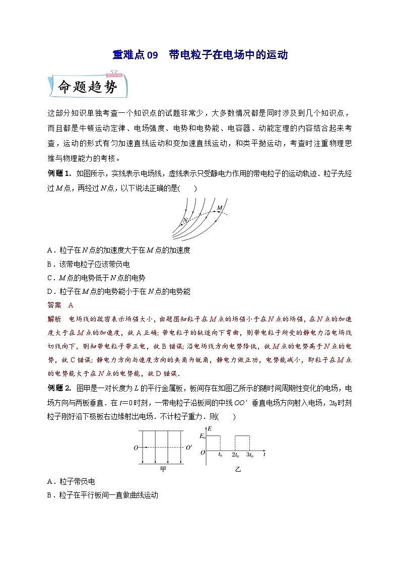 高考物理二轮复习专题培优练习重难点09 带电粒子在电场中的运动（2份打包，原卷版+解析版）01