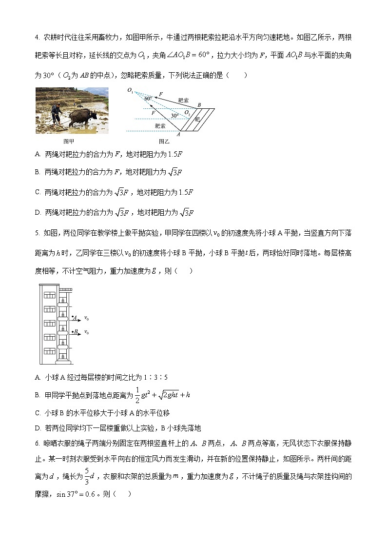 重庆市第八中学2024-2025学年高三上学期入学适应性训练物理试题（原卷版）02