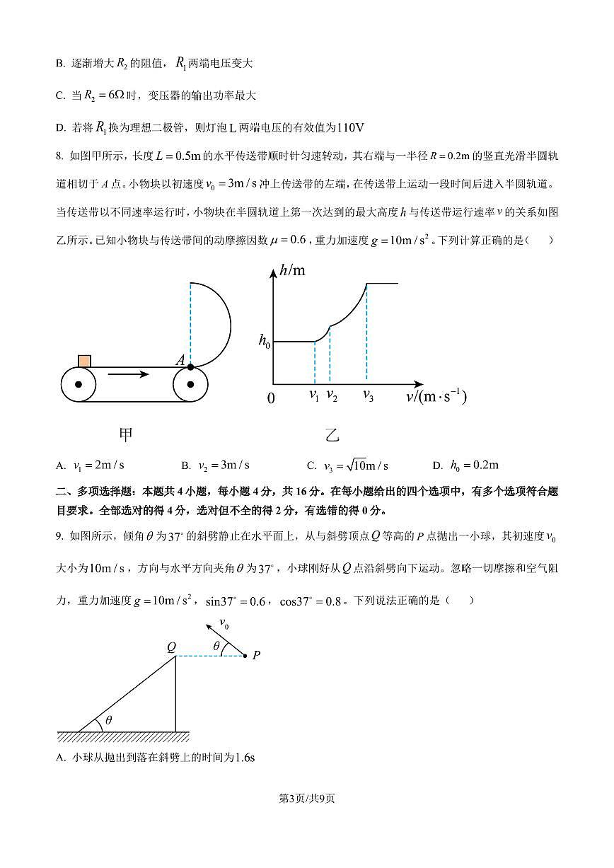 山东青岛2024-2025学年高三上学期期初调研检测物理试题（原卷版）第3页