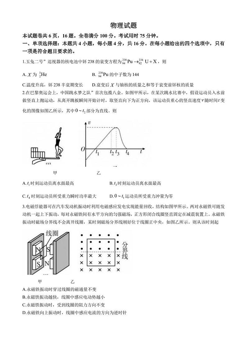 2025届福建漳州高三上学期毕业班第一次检测（一模）物理试题+答案01